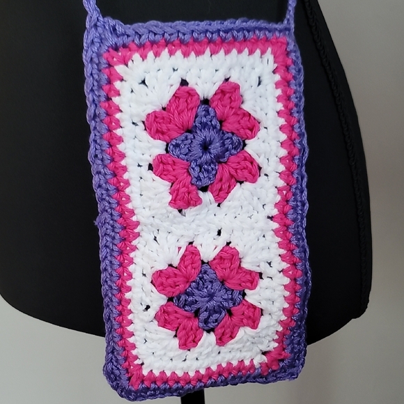 Handcrafted Crochet Crossbody Bag - Pink and Purple - Picture 2 of 5